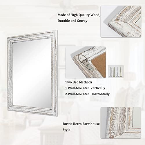 Wall Mirror with Rustic Wood Frame Rectangle Hanging Mirrors - Image 7
