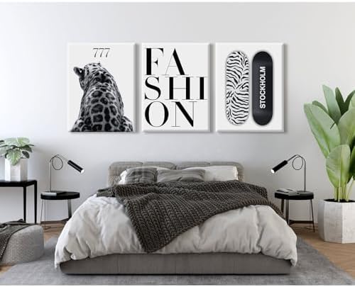 Trendy Leopard Wall Art Black White Cheetah Wall Decor Fashion Aesthetic Canvas - Image 7