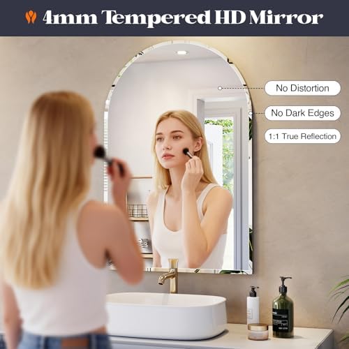 Frameless Bathroom Mirror, 28x42 Arched Beveled Vanity Wall Mirror - Image 6