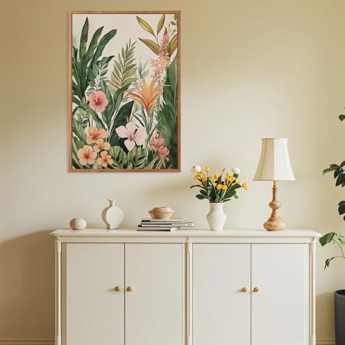 HLNIUC Boho Tropical Leaves Framed Canvas Wall Art, Abstract Flower Wall Decor - Image 7