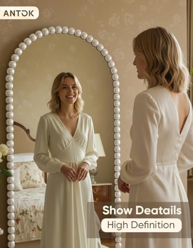 Antok 71" x 28" Arched Full Length Mirror, Antique Beaded Frame Floor Standing - Image 6