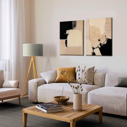 RUURUU 2Pcs Framed Black and Brown Abstract Canvas Wall Art Neutral Mid-Century - Image 7
