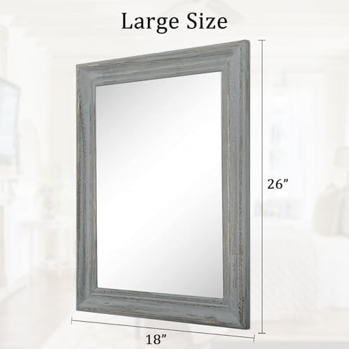 Rectangle Wooden Mirror with Framed Retro Hanging Mirrors Large 26"x18" - Image 7