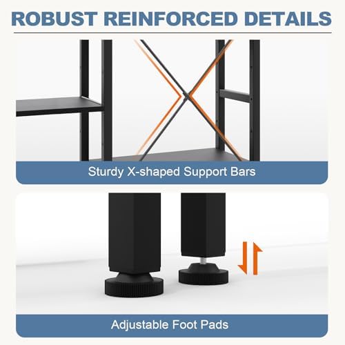 DUMOS Triple Column 4 Tier Bookshelf, Wide Industrial Bookcase - Image 6
