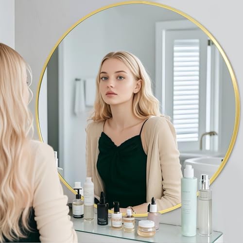 BEAUTYPEAK 30 Inch Round Mirror, Metal Frame Circle Mirror - Image 6