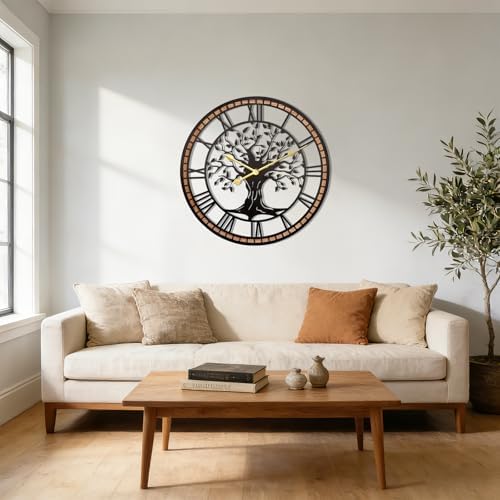 24" Tree of Life Wood and Metal Wall Clock, Rustic Decor - Image 6