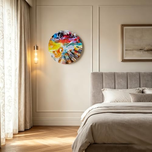 12" Silent Wall Clock, Round Wall Clock, Art Brushes and Oil Paint - Image 6