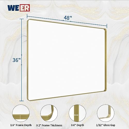 WEER Gold Bathroom Vanity Mirror 48X36 Inch - Image 6