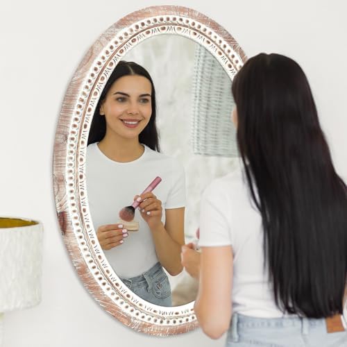 20'' Oval Wall Mounted Mirror, Wood Decorative Circle Mirrors, Boho Mirrors - Image 6