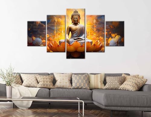 DJSYLIFE Gold Buddha Wall Art, 5 Piece Canvas Print - Image 7