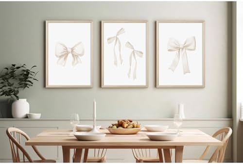 Preppy Bow Wall Art Decor Set of 3 Beige Coquette Wall Art Aesthetic Canvas - Image 7