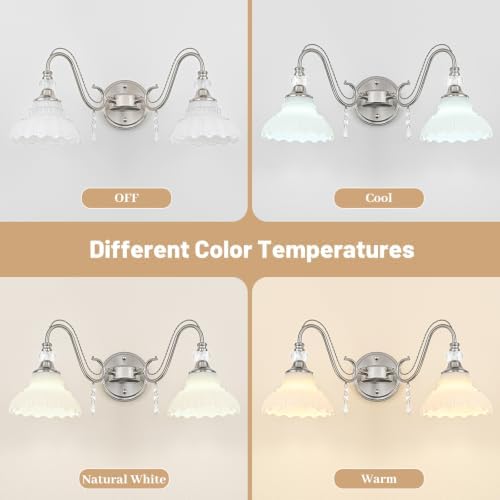 Brushed Nickel Bathroom Vanity Light, 2-Light Nickel Finish Wall Sconce - Image 7