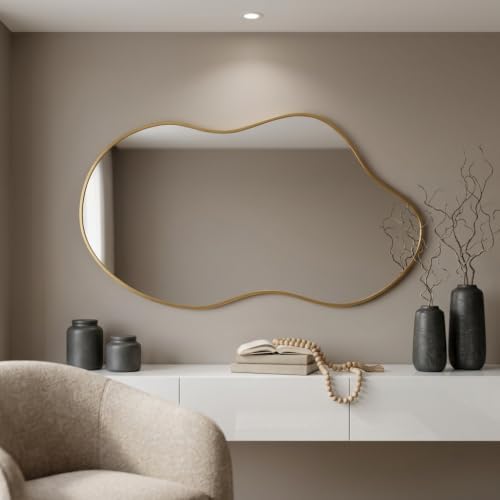 Irregular wall Mirror 25"x46" Gold Asymmetrical Mirror - Image 6