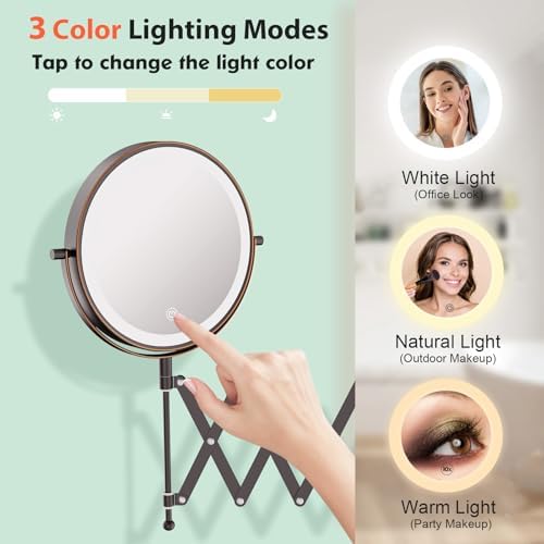 8" Rechargeable Wall Mounted Makeup Mirror Double Sided Magnifying - Image 6