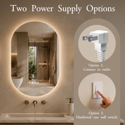 Pill-Shaped Backlit LED Mirror 24"x36" – Anti Fog Dimmable 3-Color Temp - Image 7