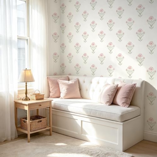Safiyya Floral Peel and Stick Wallpaper Boho Removable Pink Green Girls Wall - Image 7