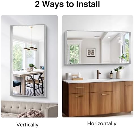 Silver Bathroom Mirror, 24x48 Inch Rectangular Framed Mirror, Large Wall - Image 6