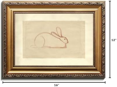 uniro Vintage Gold Framed Wall Art, Neutral Easter Bunny Sketch Canvas Art - Image 7