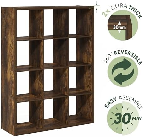 Furinno Cubicle Book Shelf, 12-Cube Bookshelf, Extra Thick Frame Reversible - Image 7