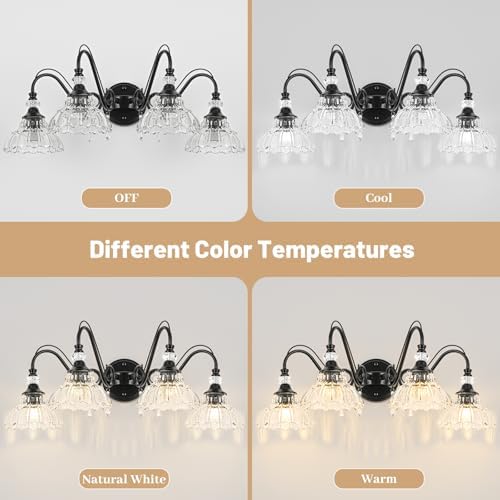 Black Bathroom Vanity Light, 4-Light Matte Black Finish Farmhouse Wall Sconce - Image 7