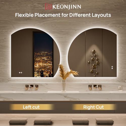 Keonjinn 36" x 36" Half Moon Backlit Mirror Bathroom, HD Tempered Glass - Image 7