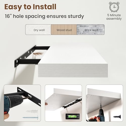 55 Inch Floating Shelves for Wall, 8 Inch Deep, Invisible Brackets - Image 6