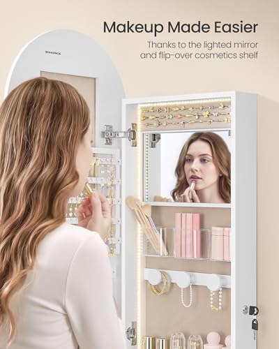 SONGMICS Wide Jewelry Organizer, Wall/Door Mounted, LED Cabinet - Image 6