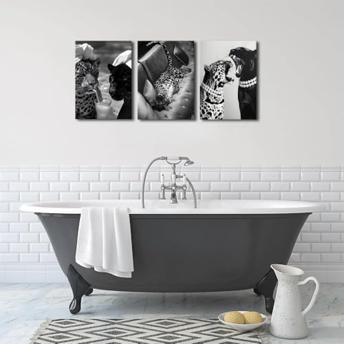 Black and White Cheetah Canvas Wall Art Fashion Cheetah Drinking Cocktail - Image 7