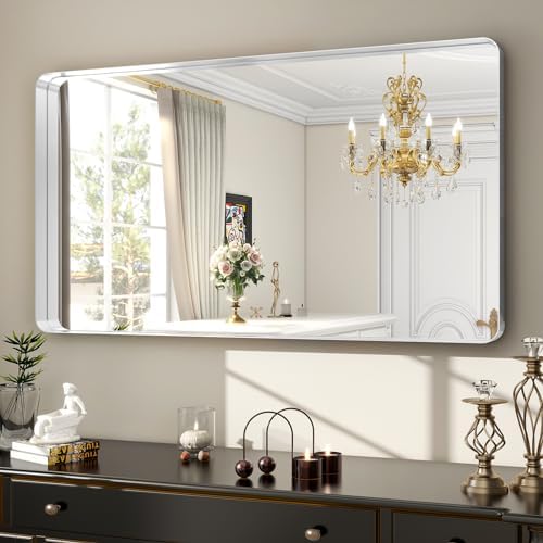Easly 48 x 30 Inch Silver Bathroom Mirror, Rectangular Wall Mounted - Image 6