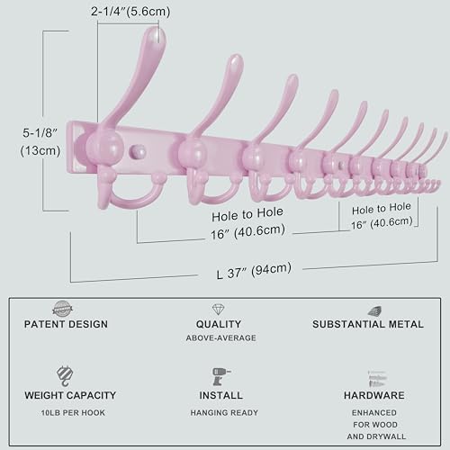 Dseap Coat Rack Wall Mount 37”, Heavy Duty 12-Gauge Base vs Flimsy 1mm - Image 7