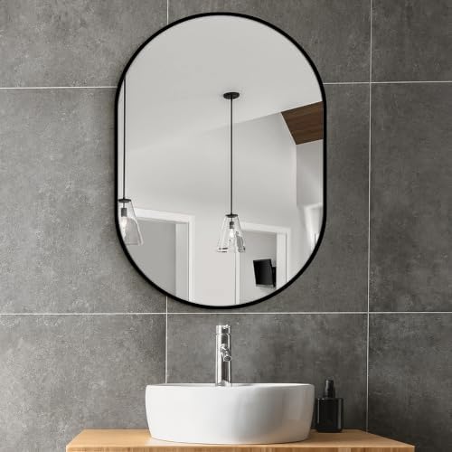 Delma 28x20 Black Oval Bathroom Mirror - Image 7