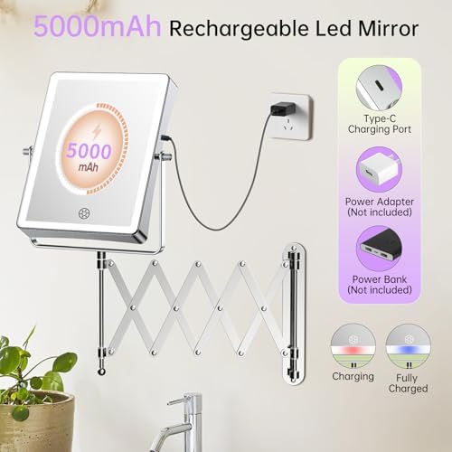 FASCINATE 8.7" 5000mAh Rechargeable Wall Mounted Makeup Mirror - Image 6