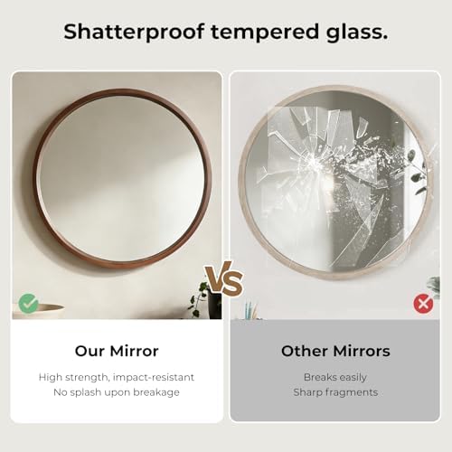 WallBeyond 24 Inch Round Wood Mirror, Circle Wooden Frame Wall Mirror - Image 6
