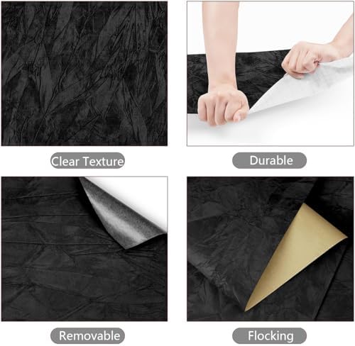 YENHOME Black Velvet Peel and Stick Wallpaper, 17.7"X118" Removable Flock - Image 6