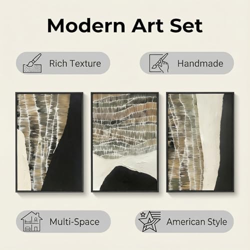 Framed Textured Abstract Living Room Wall Art Set of 3 Piece, Hand-Painted 3D - Image 7