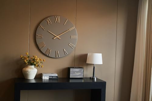Large Modern Wall Clock, Distressed Gold Roman Numeral Finish, Contemporary by Unknown