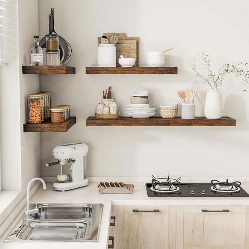 Vivelove 12" Deep Floating Shelves 24x12” Set of 2, Rustic Brown - Image 6