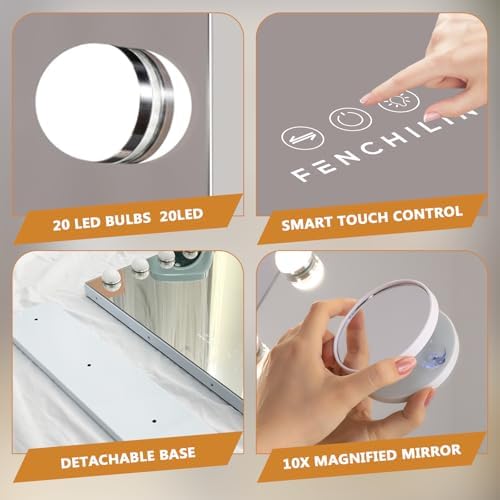FENCHILIN Vanity Mirror with Lights 20 Bulbs 40" * 32" | 20 Dimmable Bulbs - Image 6