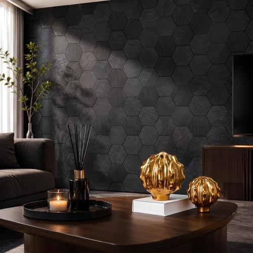 Black 3D Hexagon Peel and Stick Self Adhesive Removable Contact Wallpaper - Image 6