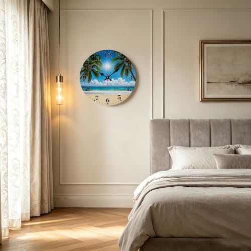 12" Silent Wall Clock, Round Wall Clock, Tropical Beach Palm Trees - Image 6