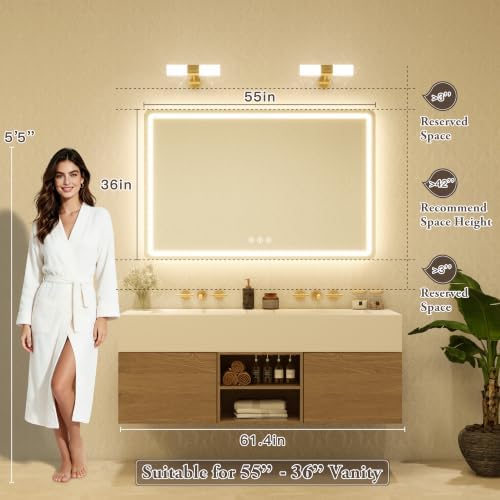 55"x36" LED Bathroom Mirror Anti-Fog Dimmable Wall Mount Vanity Touch - Image 7