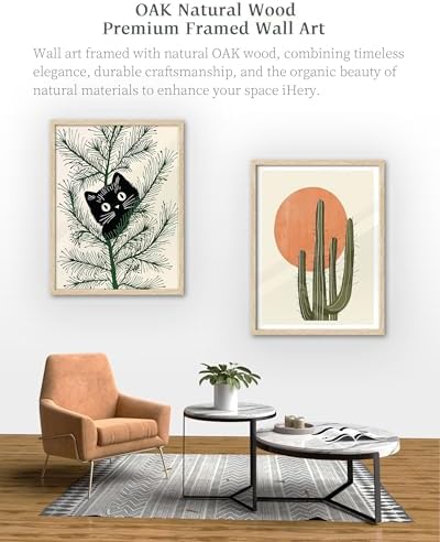 iHery 16x20in Natural OAK Wood Framed Cactus Sunset Wall Art - Image 7