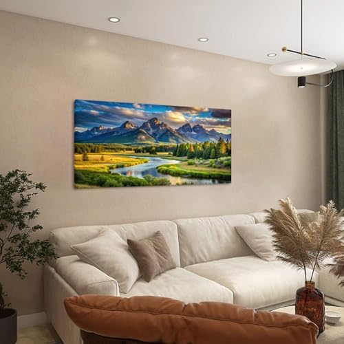 Lasdel Beautiful Mountain River Landscape Wall Art - Image 7