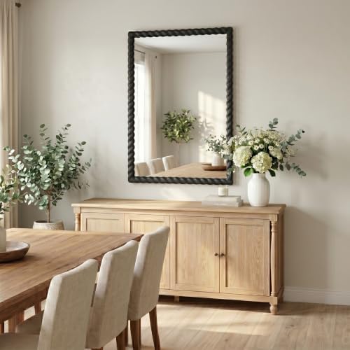 36"x24" Rectangular Solid Wood Farmhouse Decorative Wall Mirror - Image 6