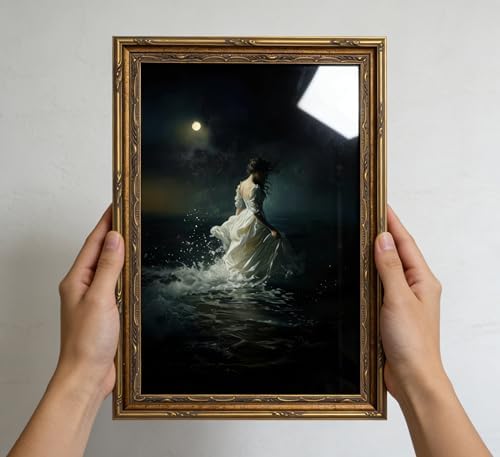 Vintage Gold Framed Woman Canvas Wall Art Dark Academia Gothic Painting Picture - Image 7