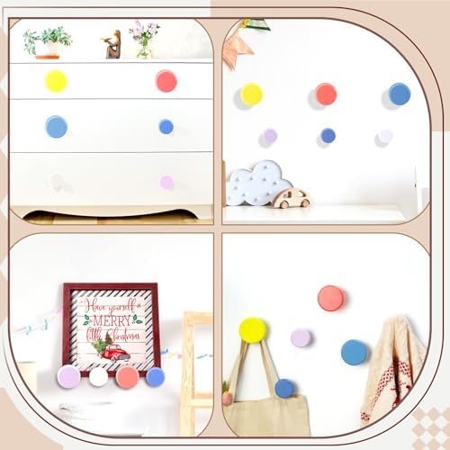 6 Pack Knobs Wall Coat Hooks for Kids Round Colorful Wood Adhesive Coat Circle - Image 6