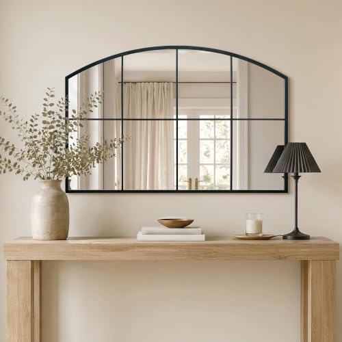 Besdomus Large Black Arched Mirror: 42"x28" Wide Arched Window Mirror - Image 6