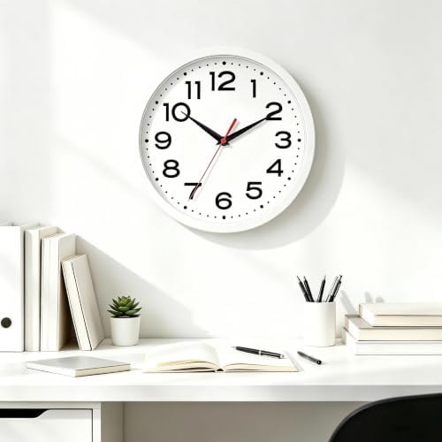 Roymnie 10 Inch Wall Clock, Battery Operated Silent Non Ticking White - Image 7