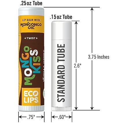 LIP BALM Mongo Kiss 6-Pack (6 tubes) Vanilla Honey by Eco Lips 100% Organic Beeswax & Cocoa Butter Lip Care with Organic Mongongo Oil - Soothe & Moisturize Dry and Cracked Lips - Made in USA