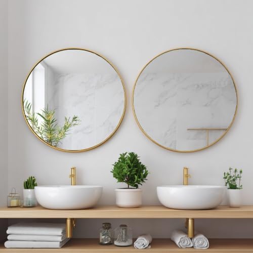 Sunniry Round Mirror 22 inch, 2 Pack Gold Circle Mirror, Brushed Metal Frame - Image 6